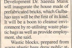 "Inaugration of house made of wastic blocks" published by Daily News