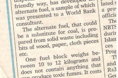 "NGOs waste blocks as alternative fuel" published in Dawn newspaper