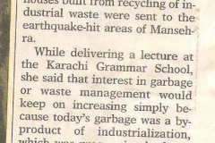 "-Reuse of inorganic waste stressed" published in Dawn newspaper